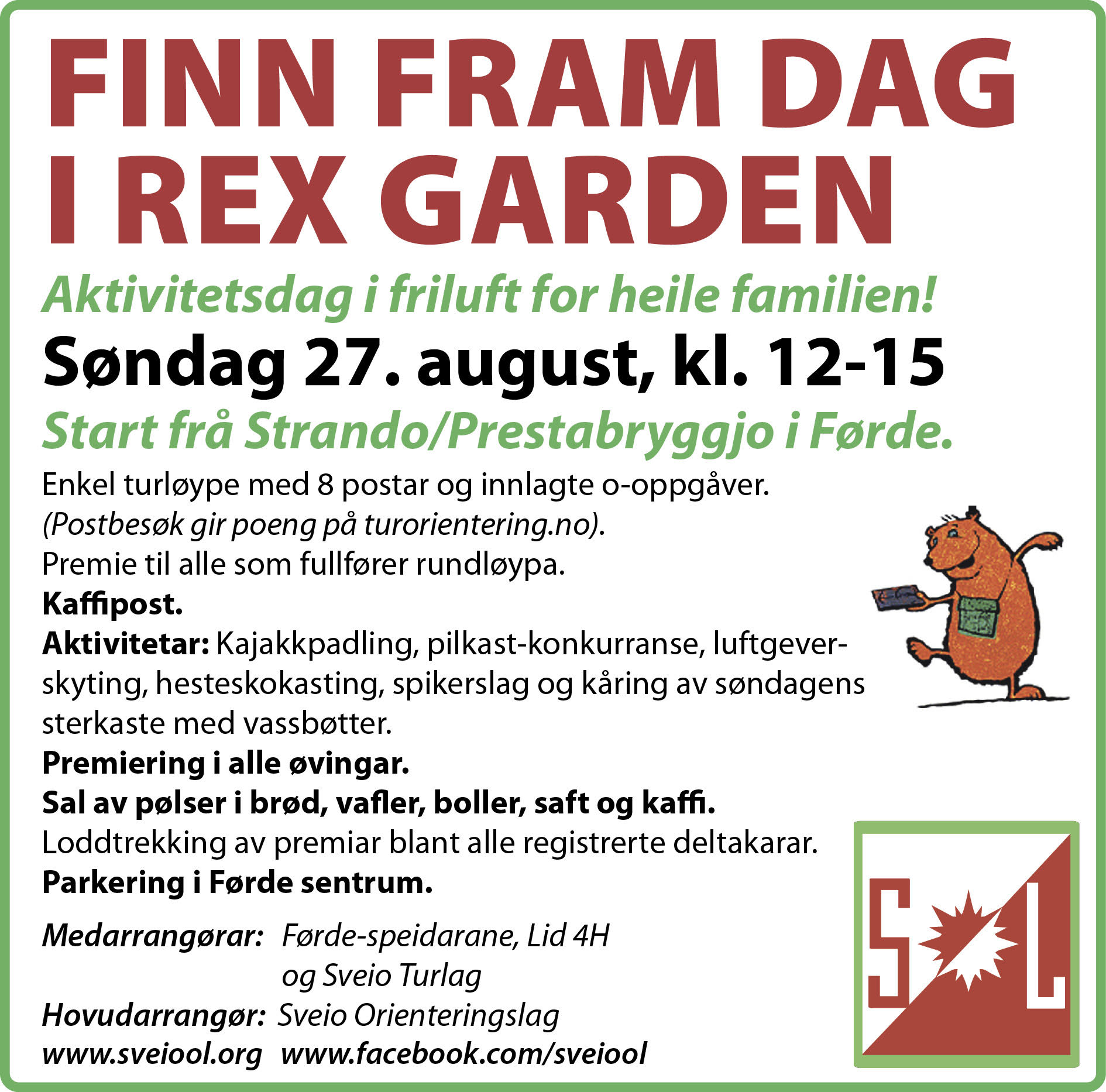 Inviterer til Finn Fram dagen søndag 27.august kl 12-15 på Prestabryggjo i Førde